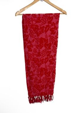 Red orange burn out velvet floral grapevine fringe scarf wrap